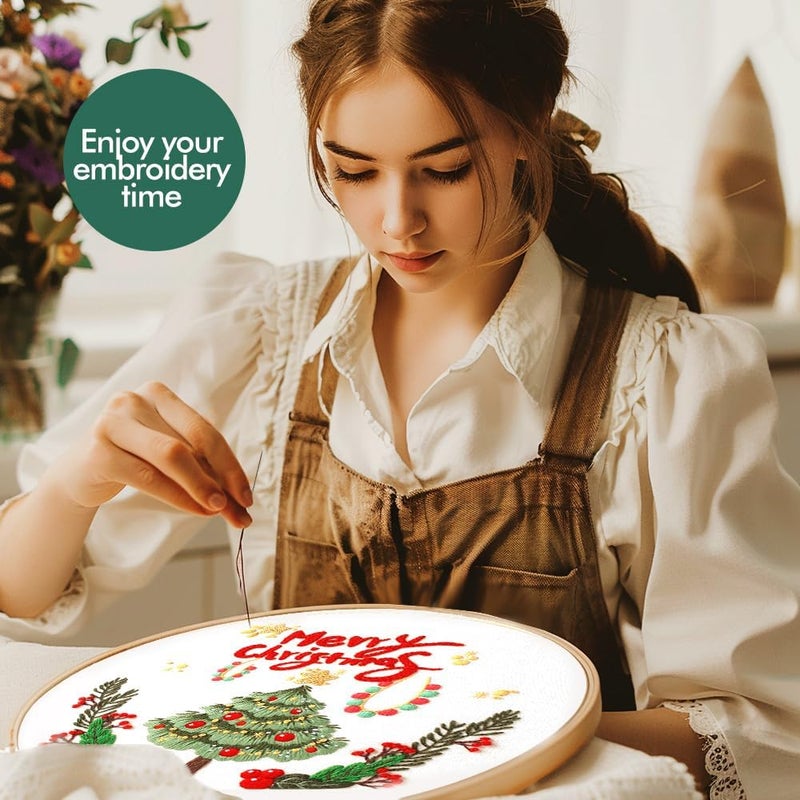 wtisan Christmas Embroidery Kits: 1 Pack Cross Stitch Kit for Beginners Adults, DIY Ornaments Craft Kit with All Tools & Instructions, Stamped Hand Embroidery Starter Kit for Holiday Crafts & Xmas Home Decor - Image 5